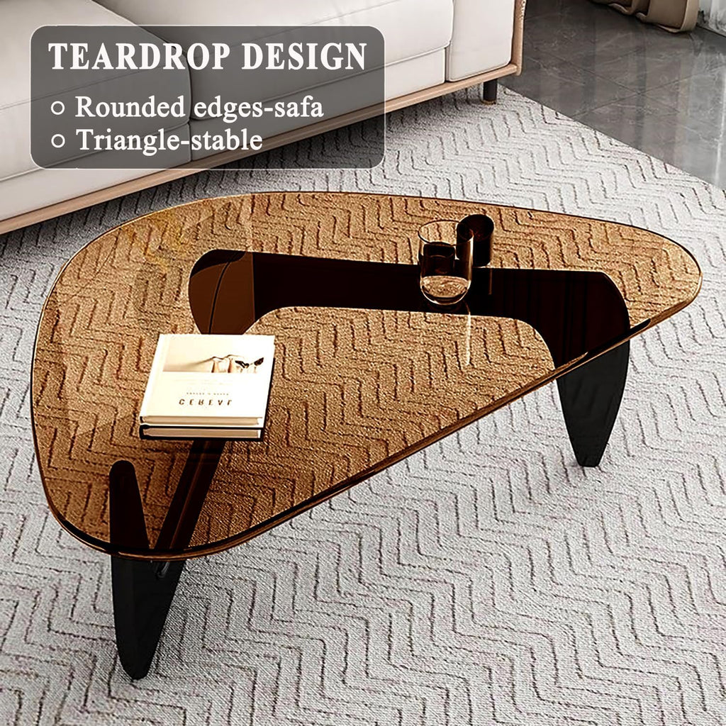 Glass Coffee Table, Mid Century Modern Coffee Table, Coffee Table for Living Room Center Table Suitable for Bedroom Living Room Reception Office Tables (Black/Brown, Large)
