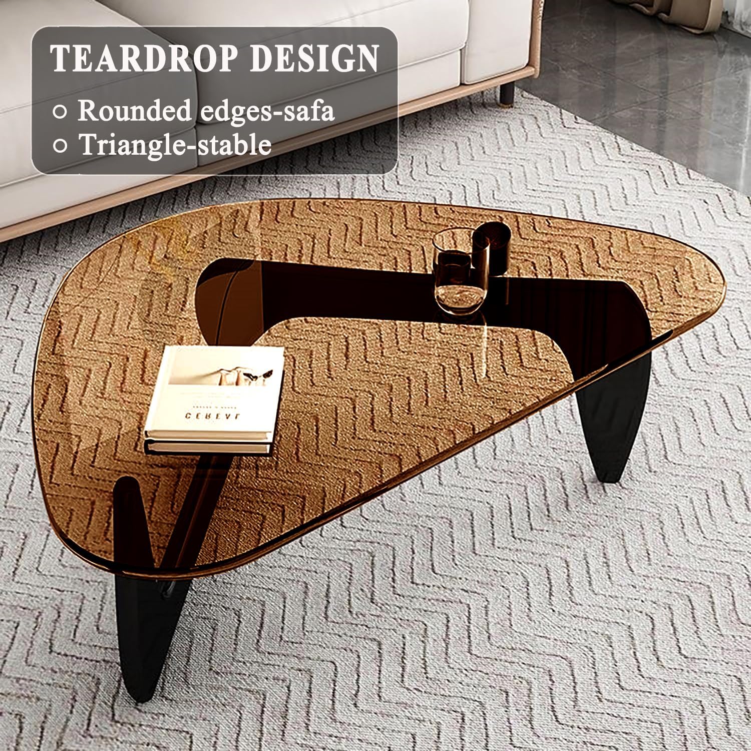 Glass Coffee Table, Mid Century Modern Coffee Table, Coffee Table for Living Room Center Table Suitable for Bedroom Living Room Reception Office Tables (Black/Brown, Large)