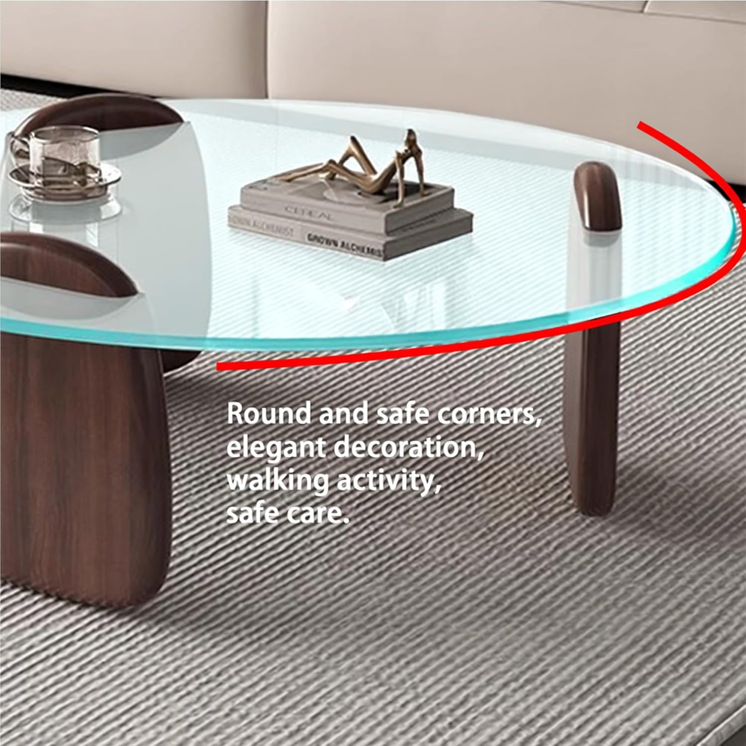 EASYSOUL Modern Round Coffee Table with Glass Top, 35.43' L x 35.43' W x 14.69' H, Circular Tea Tables for Living Room Home Office Industrial Cocktail Tables (Walunt-Clear Glass/35.43')