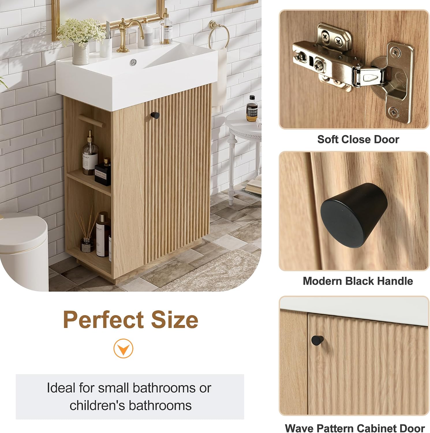 Space-Saving 21.6' Bathroom Vanity with Sleek Ceramic Sink, Freestanding Right Door MDF Cabinet - Perfect for Compact Bathrooms!
