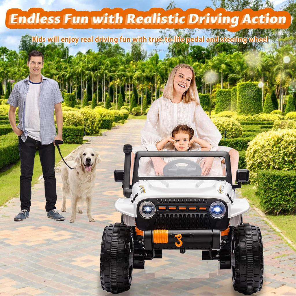 GarveeLife 24V Ride On Car for Kids, 2 Seater Electric Truck with Remote Control, 4x45W Powerful Engine, Battery Powered Ride On Toys for Kids, 4WD/2WD Switchable, Led Headlight & Music Player, White
