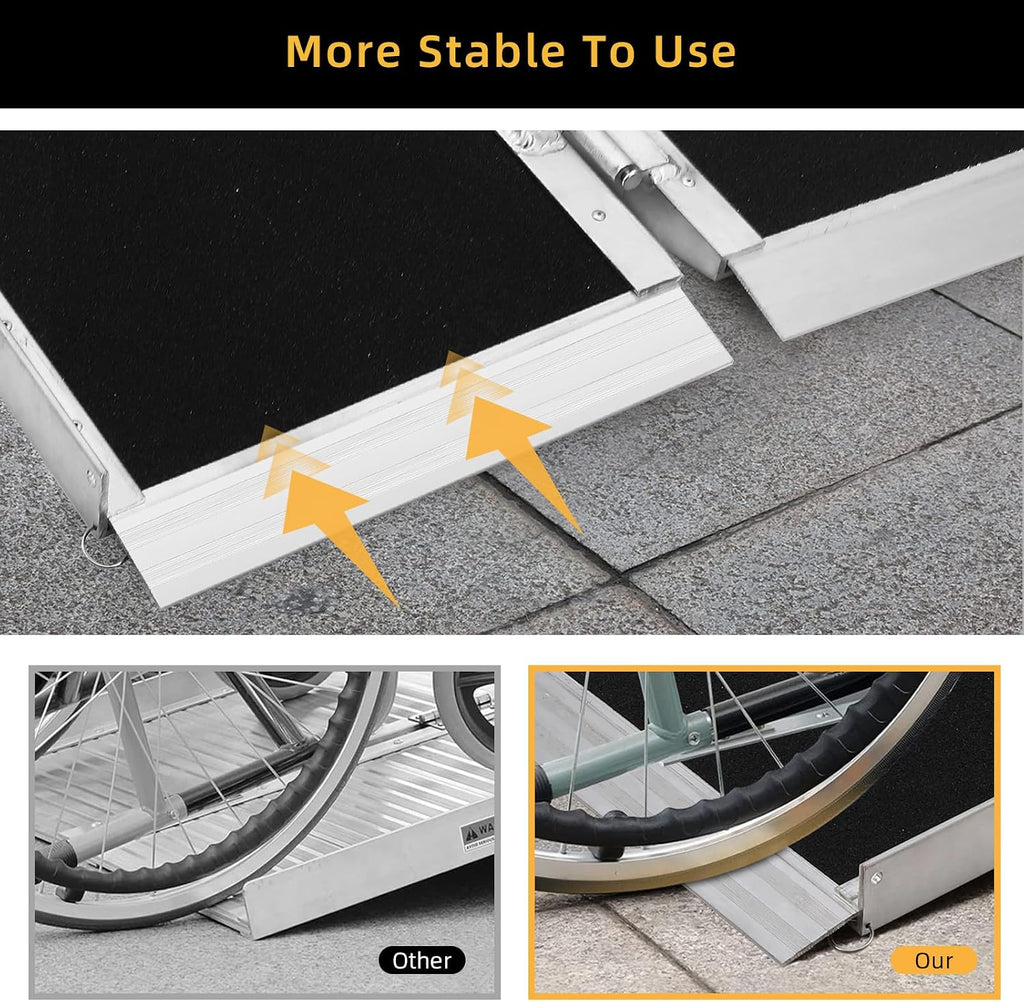 4FT Heavy Duty Portable Wheelchair Ramp, 800LBS Capacity Aluminum Folding Ramp with Non-Slip Surface & Adjustable Lip, Threshold Ramp for Home Steps, Cars, Scooters, Doorways