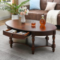 Solid Wood Coffee Table with Drawer and Storage Shelf, Traditional Living Room Cocktail Tea, Oval Center Carvings Side Vintage 46''Lx 29''Wx18.2''H Cherry Walnut KFZ1533WD-DR