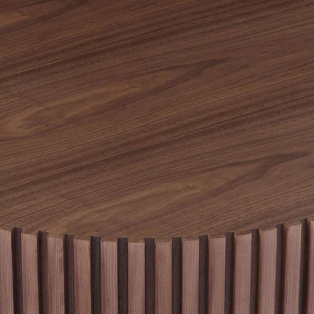 31.5' Round Coffee Table for Living Room, Modern Wooden Coffee Table Circle Center Table with Solid Wood Veneered, Easy Assembly, Walnut