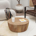 30' Round Coffee Table, Drum Coffee Tables for Living Room, Vintage Reversible Wooden Coffee Table, Mid Century Modern Center Table Tea Table for Bedroom or Office, No Need Assembly