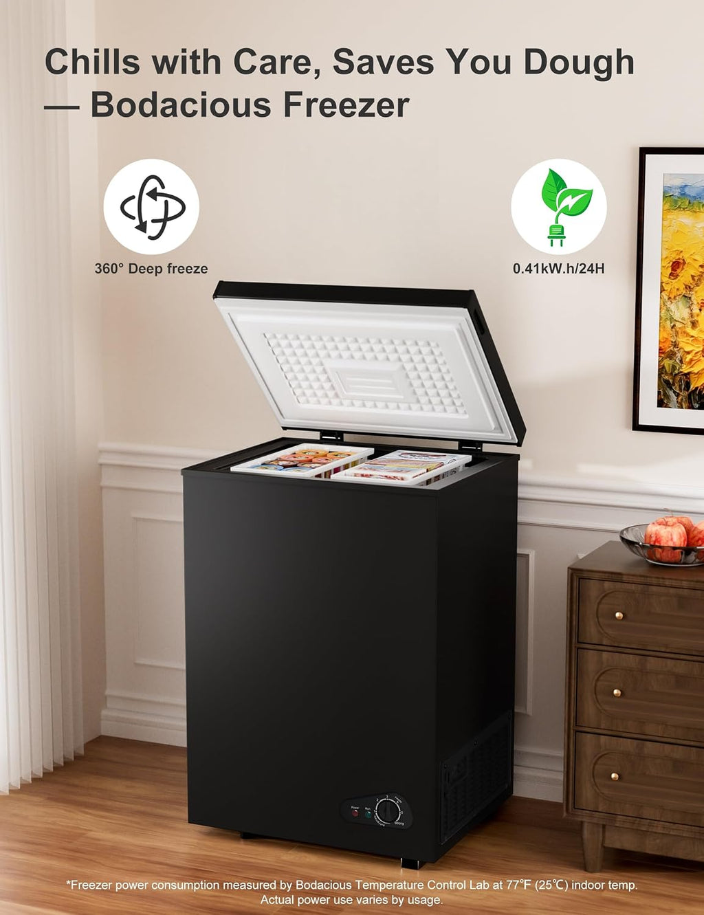 5.0 Cu.Ft Chest Freezer with 2 Removable Baskets - Energy Efficient and Ultra-Quiet Deep Freezer w/6 Temp - Manual Defrost, Free Standing Top Open Door for Home Garage Basement - Black