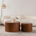 KEVINSPACE Nesting Coffee Table Set of 2 Circle CoffeeTable Modern NestingTables for Living Room Round Fluted Wooden CoffeeTabl No Need Assembly for Bedroom Balcony Lounge 47.25' Walnut