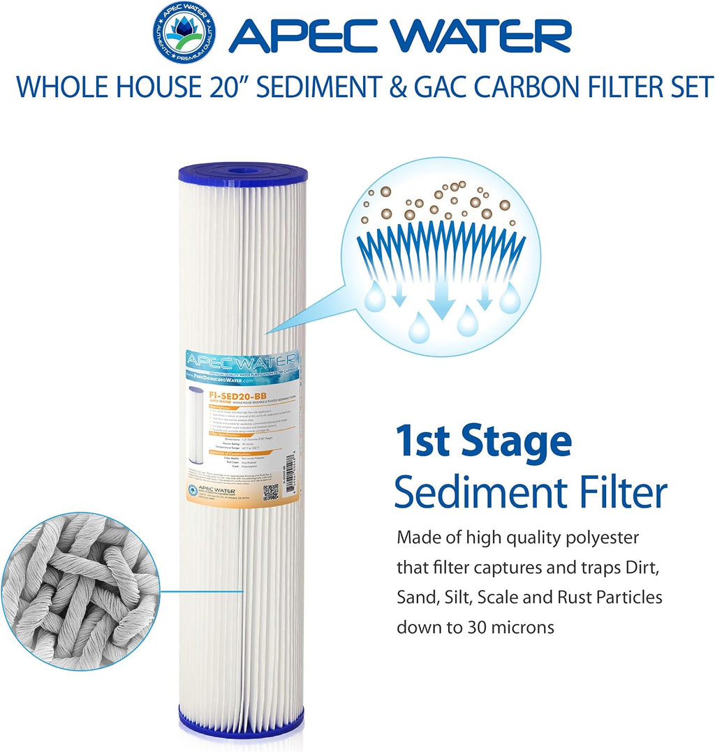 APEC Water Systems Filter-SET-CB2-20BB 20' Whole House Sediment and Carbon Replacement Filter Set, White
