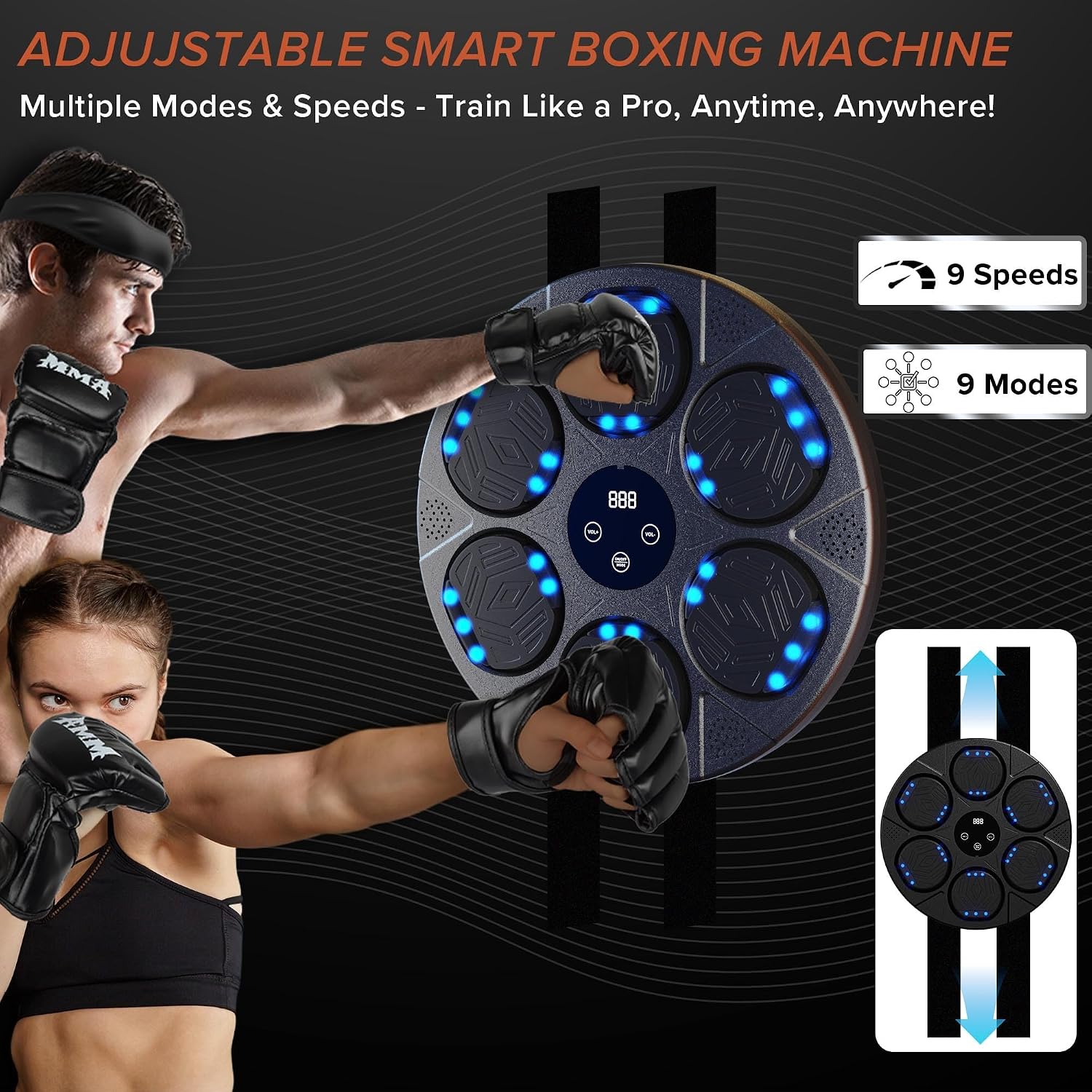 Music Boxing Machine Wall Mounted Smart Boxing Kit with 2 Pairs Gloves | 6 Light-Up Targets, Bluetooth Speaker, Reaction Training, 2 Pairs Gloves, Headbands & Towels Included