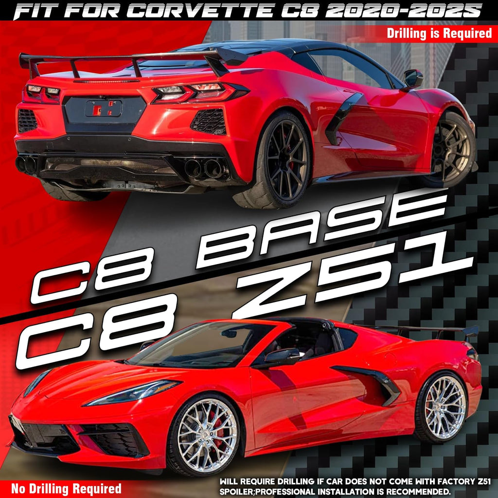 Rear Spoiler Wing for 2020-2025 Corvette C8 Stingray Z51, Rear High Trunk Wing Spoiler Corvette C8 Body Kit Accessories (Carbon Fiber)