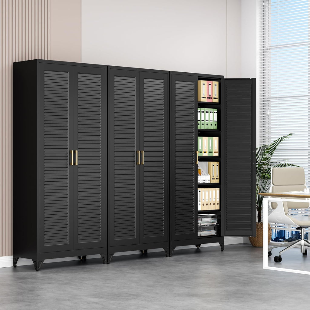 Polup 75' Metal Storage Cabinet with Doors and Shelves, Black Kitchen Pantry Cabinet, 6-Tier Freestanding Tall Storage Cabinet for Garage, Office, Bathroom, Laundry Room, Dining Room