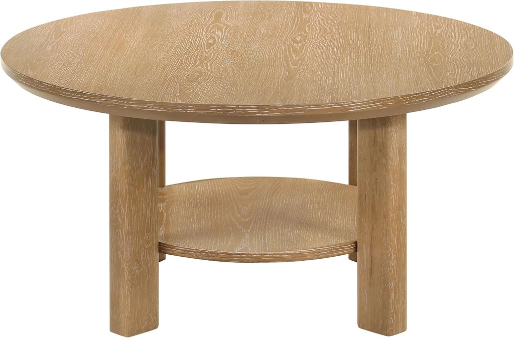 Coaster Home Furnishings - Ottowa - Wood - Round Coffee Table with Open Shelf, Sculpted Legs and Transitional Style - Living Room - Light Oak - 706298