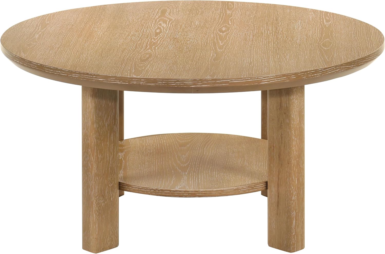 Coaster Home Furnishings - Ottowa - Wood - Round Coffee Table with Open Shelf, Sculpted Legs and Transitional Style - Living Room - Light Oak - 706298