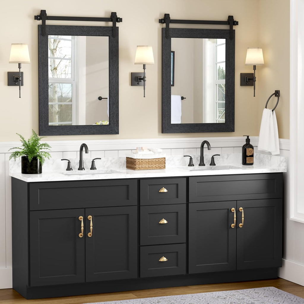 Farmhouse Bathroom Mirrors 26'x40' Black Rustic Wall Decor Mirror for Vanity Barn Door Style Wall Mirror for Entryway Living Room