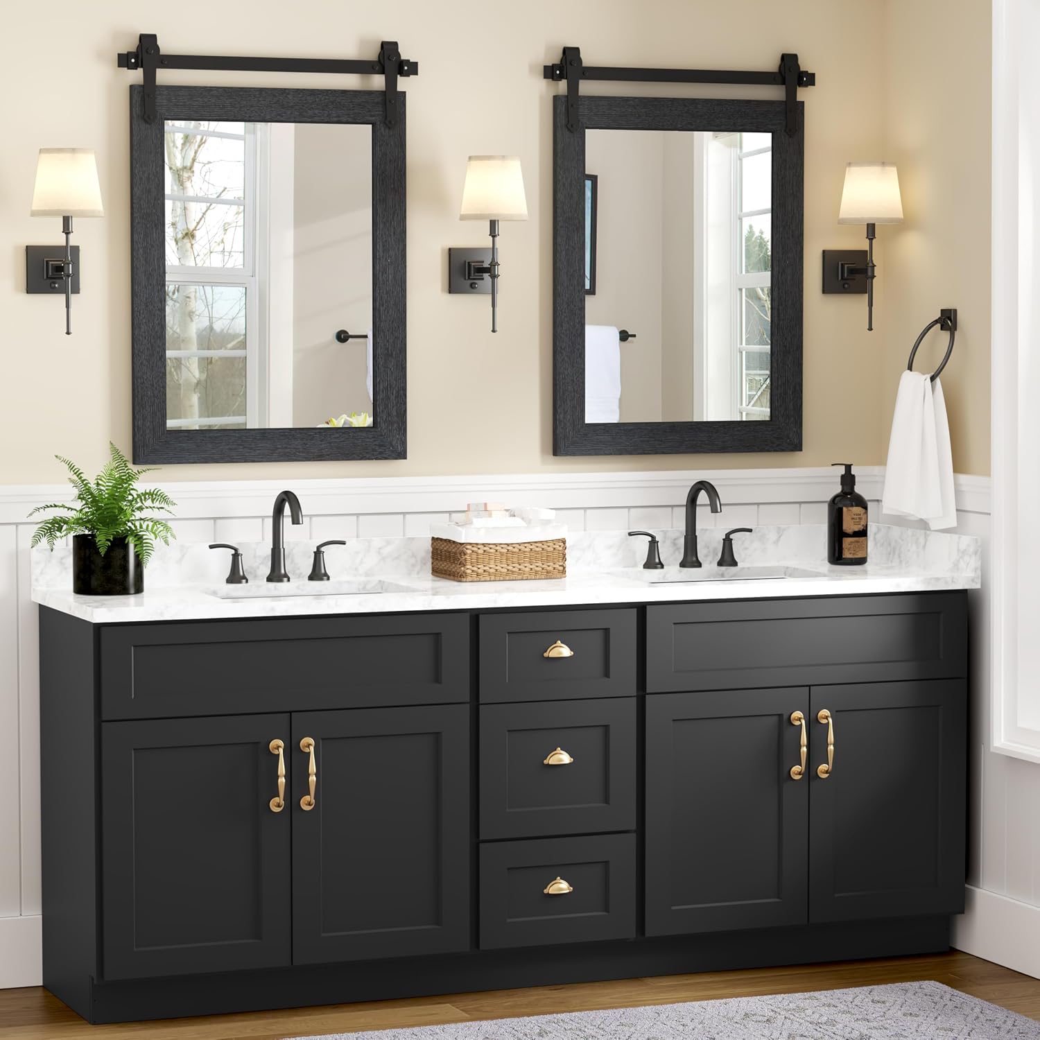 Farmhouse Bathroom Mirrors 26'x40' Black Rustic Wall Decor Mirror for Vanity Barn Door Style Wall Mirror for Entryway Living Room