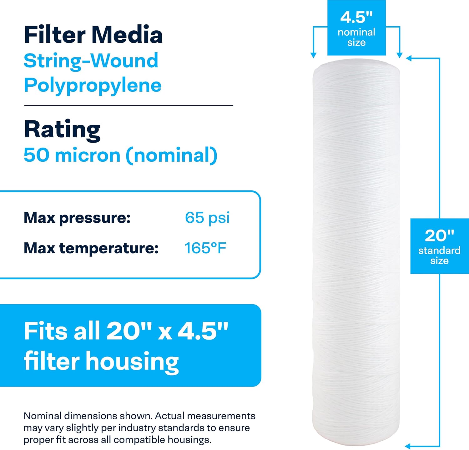 SpiroPure 20x4.5 50 Micron Sediment Water Filter SWC-45-2050 AP814-2 6 Pack