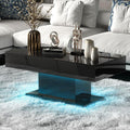 HedoAjim Led Coffee Table for Living Room, Living Room Table Rectangular Center Table, Modern High Glossy Wooden Coffee Tables with 16 Colors LED Lights for Dining Reception Room, Black