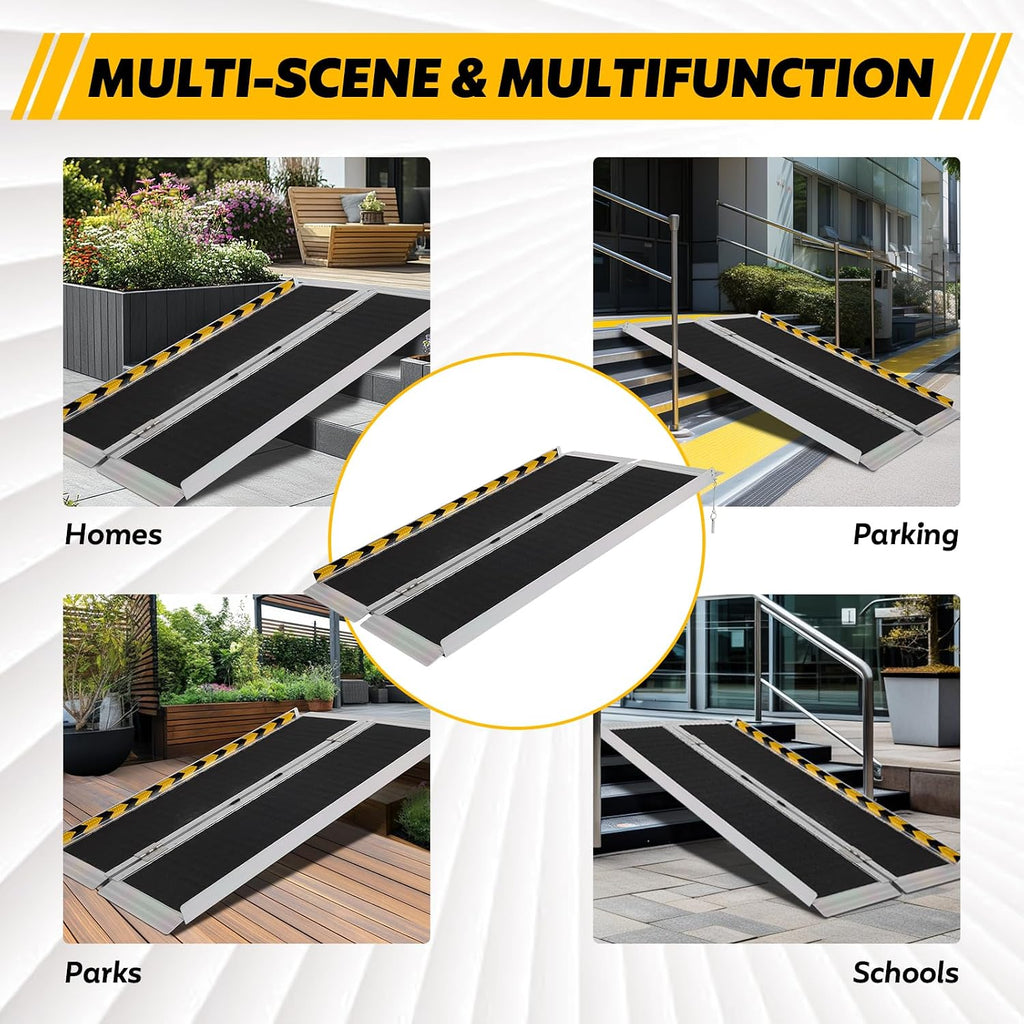 Wheelchair Ramp 4FT, Portable Ramps for Wheelchairs, Aluminum Non-Slip Folding Handicap Ramps for Steps, Outdoor Threshold Wheel Chair Ramps for Doorways, Porch, Cart, Stairs, Curbs
