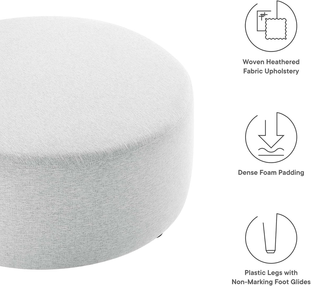 Modway Callum 38 Inch Round Ottoman in Heathered Weave Light Gray - Heathered Woven Fabric - Versatile Upholstered Coffee Table and Footrest - Couch Ottoman - Living Room Accent Table