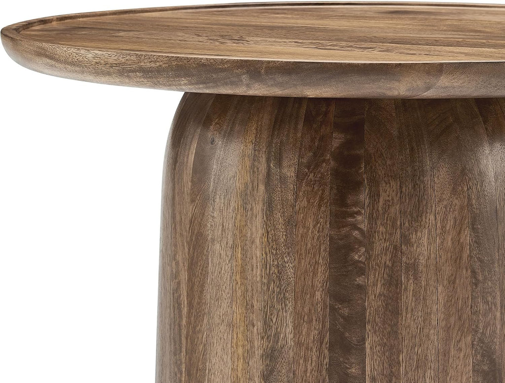 Modway Holloway 30 Inch Round Mango Wood Coffee Table in Walnut – Contemporary Circle Drum for Living Room – Mid-Century Modern Table with Solid Tabletop