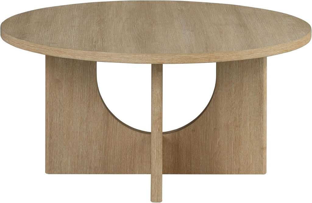 Furniture of America Aveline Modern 3 Piece Round Coffee Table Set with Cutout Trestle Base, Living Room Set for Small Space, Home Office, Bedroom, Natural