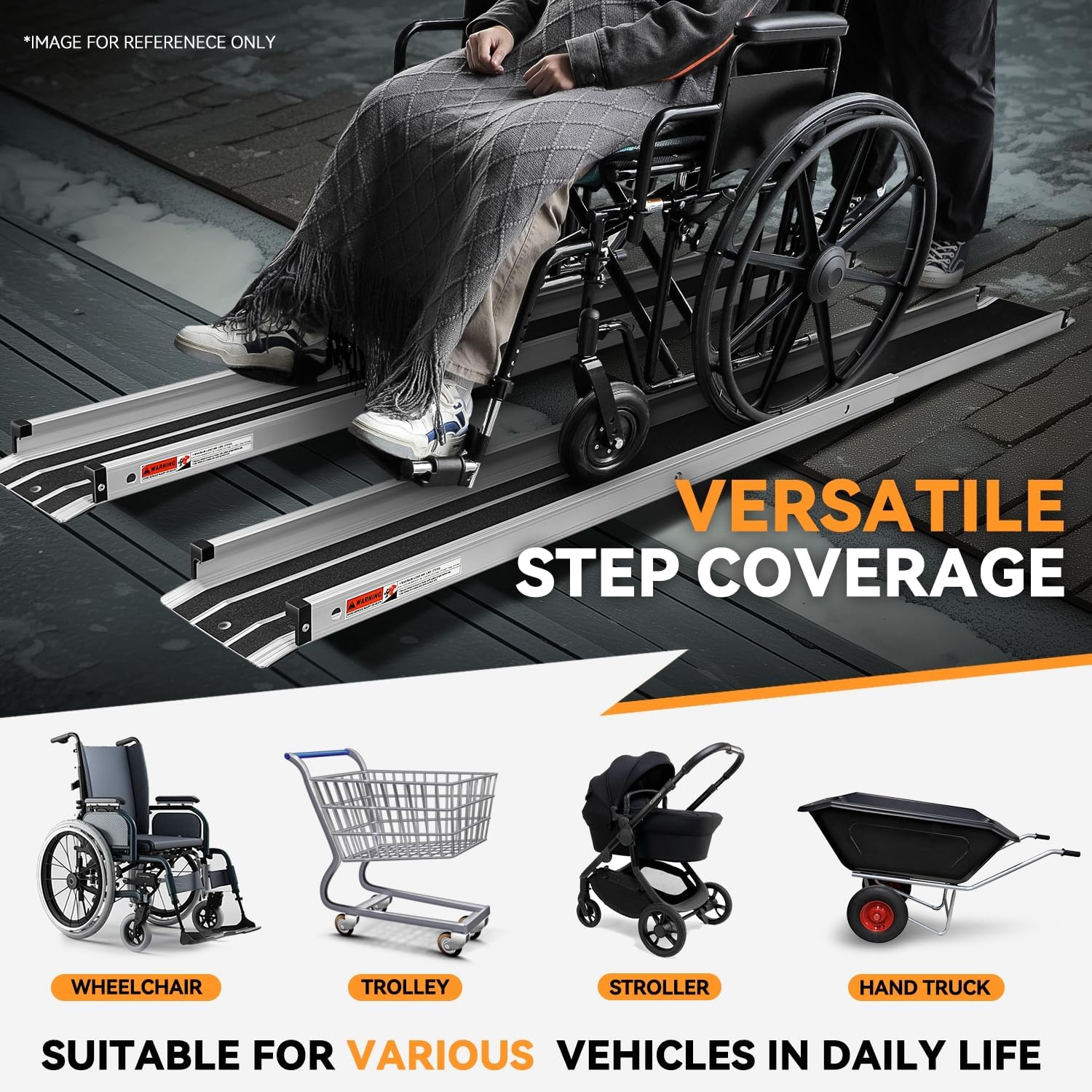 Auto Dynasty 8FT Adjustable Wheelchair Ramp with Support Stand, Portable Telescoping Folding Aluminum Wheel Chair Threshold Ramps for Home Steps Doorways, 96' L x 7.4' W, 1200Lbs Capacity (2 Pack)