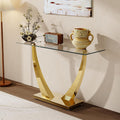 47' Glass Console Table, Modern Rectangular Sofa Table with Tempered Glass Top and Gold Horn-Shaped Stainless Steel Base for Living Room, Entryway, Hallway