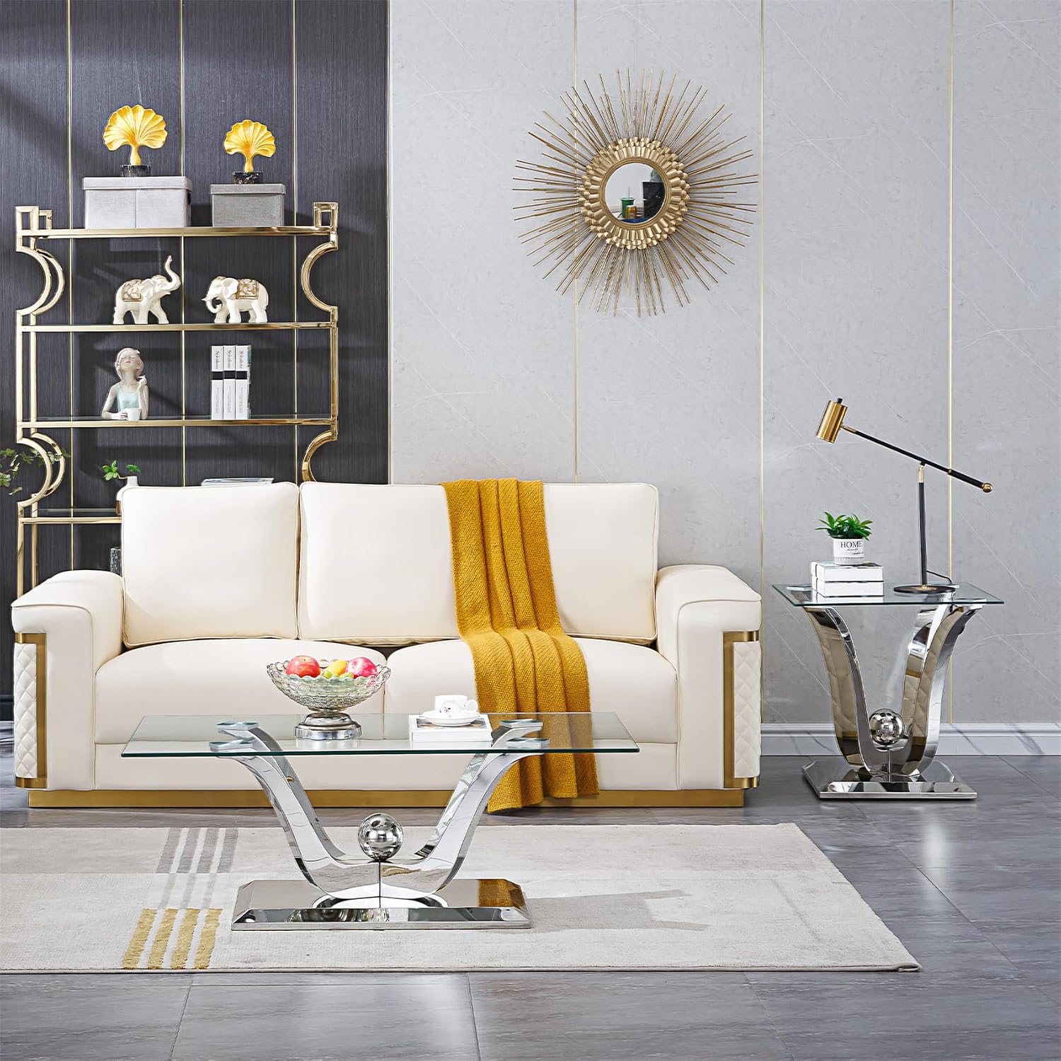 Modern Glass End Table Small Side Table with Silver Gorgeous Stainless Steel Base Square Glass Nightstand End Table Small Bedside Table Couch Sofa Table for Living Room Bedroom