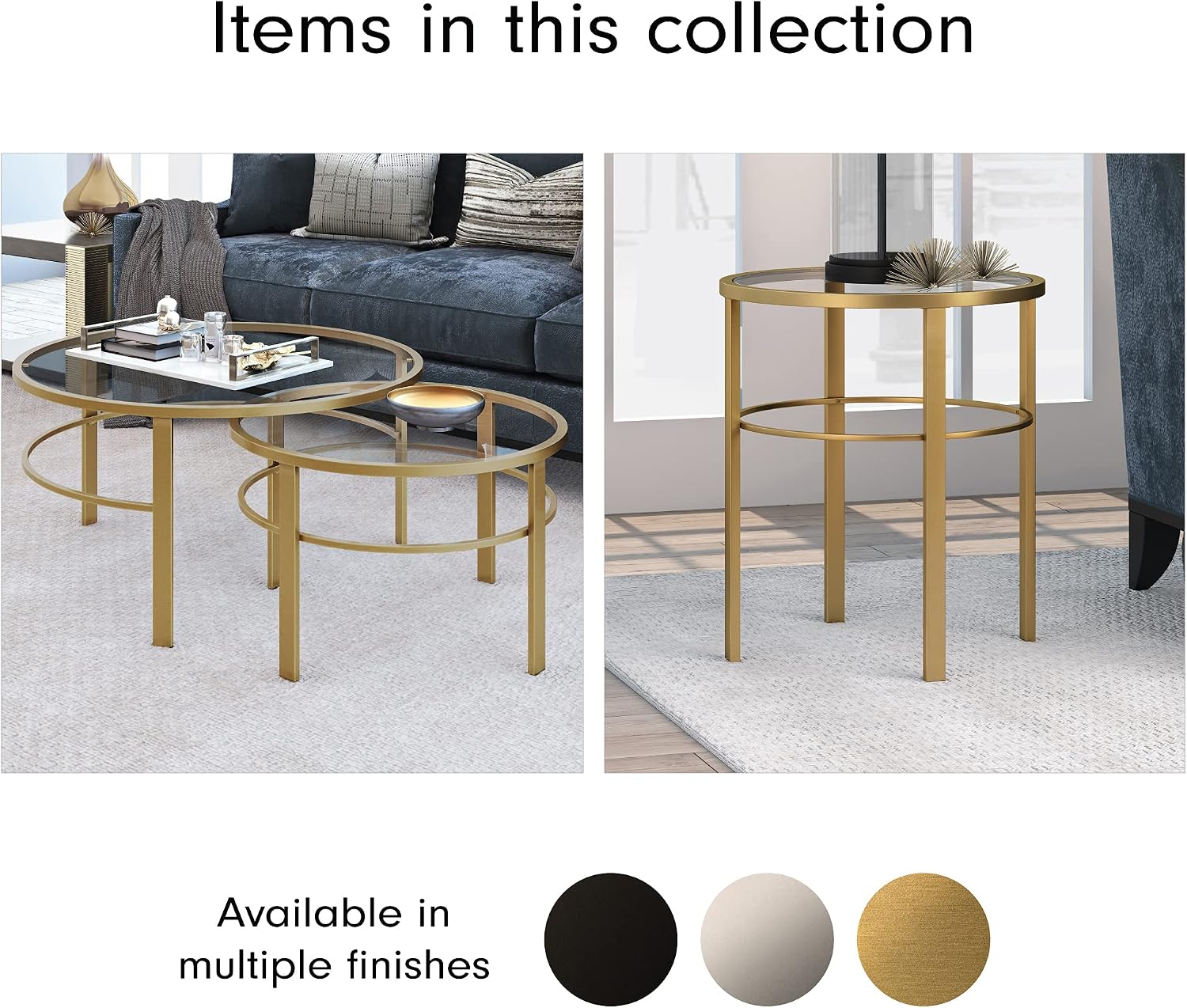 Henn&Hart Round Nested Coffee Table in Brass, Coffee Table coffee tables for living room, studio apartment essentials