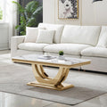 Modern Marble Coffee Table, 47' Rectangular White Coffee Tables with Gold Stainless Steel U-Shaped Base, Faux Marble Center Table Cocktail Tea Tables for Living Room Office Apartment