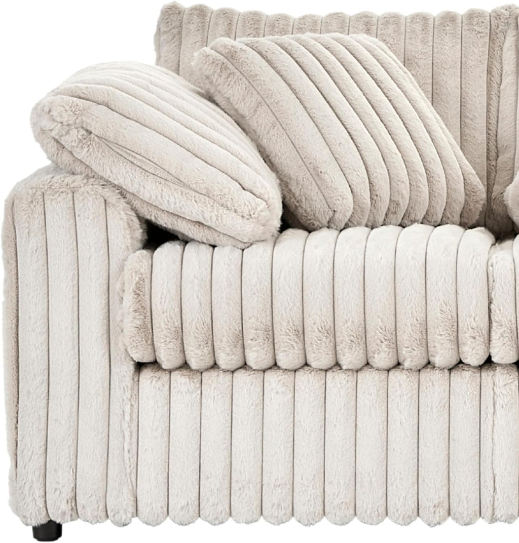 Roundhill Furniture Belvoir 3-Piece Living Room Set, Sofa Cuddle Chaise and Ottoman, Beige Champagne