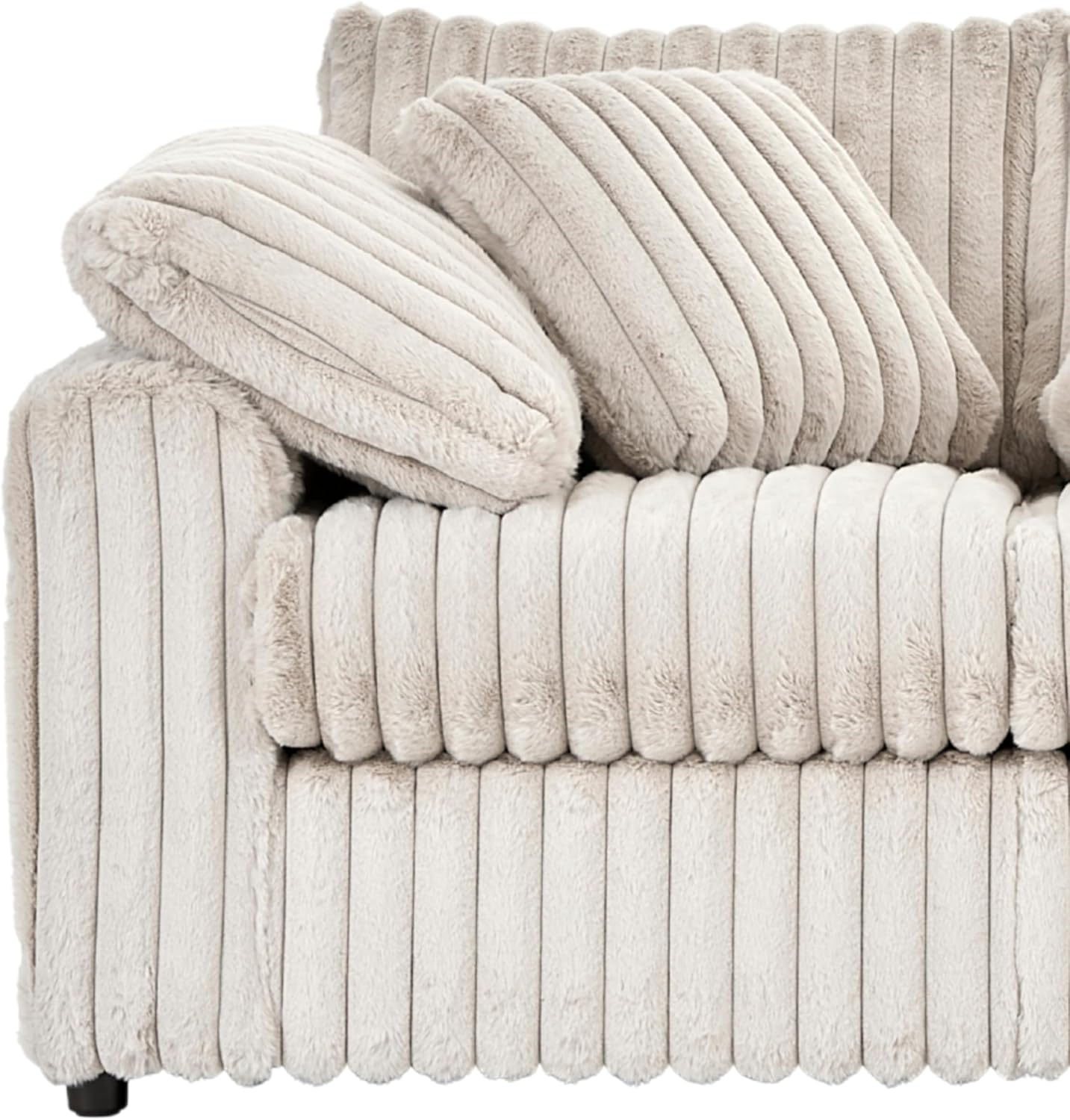 Roundhill Furniture Belvoir 3-Piece Living Room Set, Sofa Cuddle Chaise and Ottoman, Beige Champagne