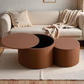 WXFKLDJ Nesting Coffee Tables Set of 2 Leather Finish Round Coffee Tables with Storage Wood Frame Drum End Side Table for Small Space Living Room Bedroom No Assembly Needed (Brown with Storage)