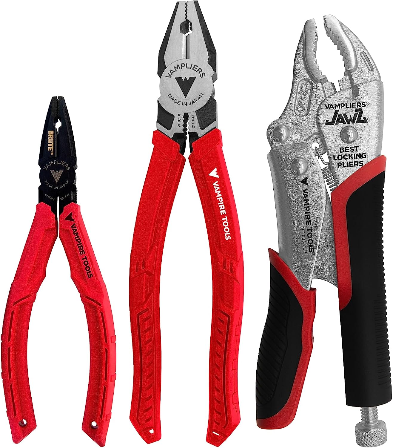 VAMPLIERS 3-PC Specialty Screw Extraction Pliers Set. Includes 8' PRO Linesman Pliers + JAWZ 7.5' Vise-Grip Locking Pliers + BRUTE 6.25' Black Oxide Finish Pliers: VT-002-S3B.