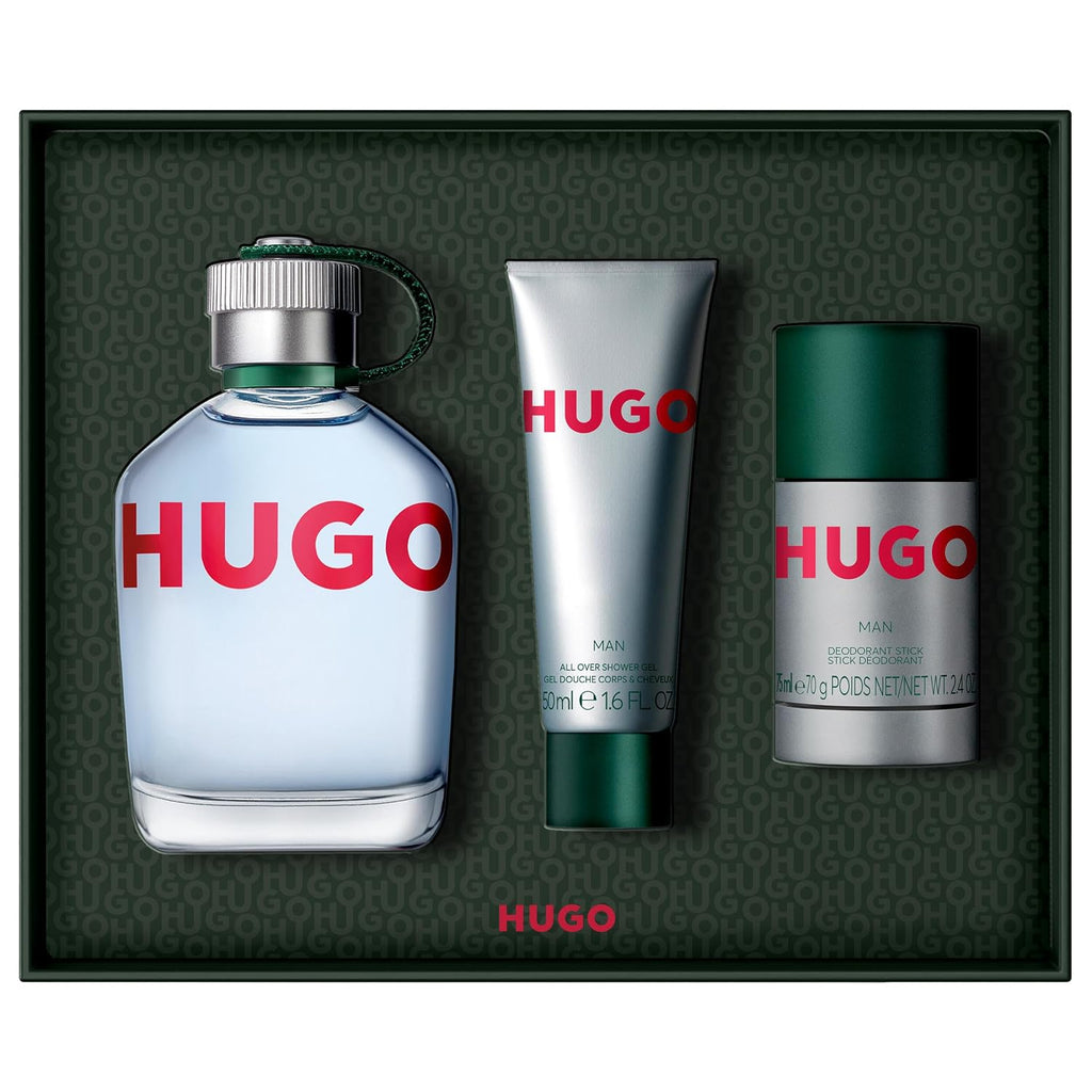 Hugo Boss Hugo Man Eau de Toilette 3-Piece Gift Set -EDT 4.2 fl oz, Shower Gel 1.6 fl oz, Deodorant 2.4 oz - With Notes of Green Apple & Fir Balsamk – Long Lasting Fragrance