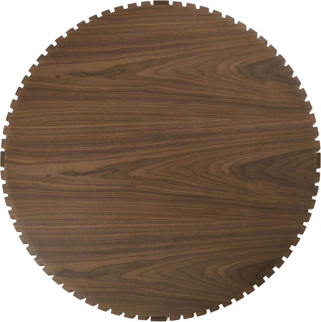31.49'' Walnut Round Coffee Table, Modern Wood Circle Fluted Coffee Table for Living Room, Rose Gold Legs, Easy Assembly, Walnut