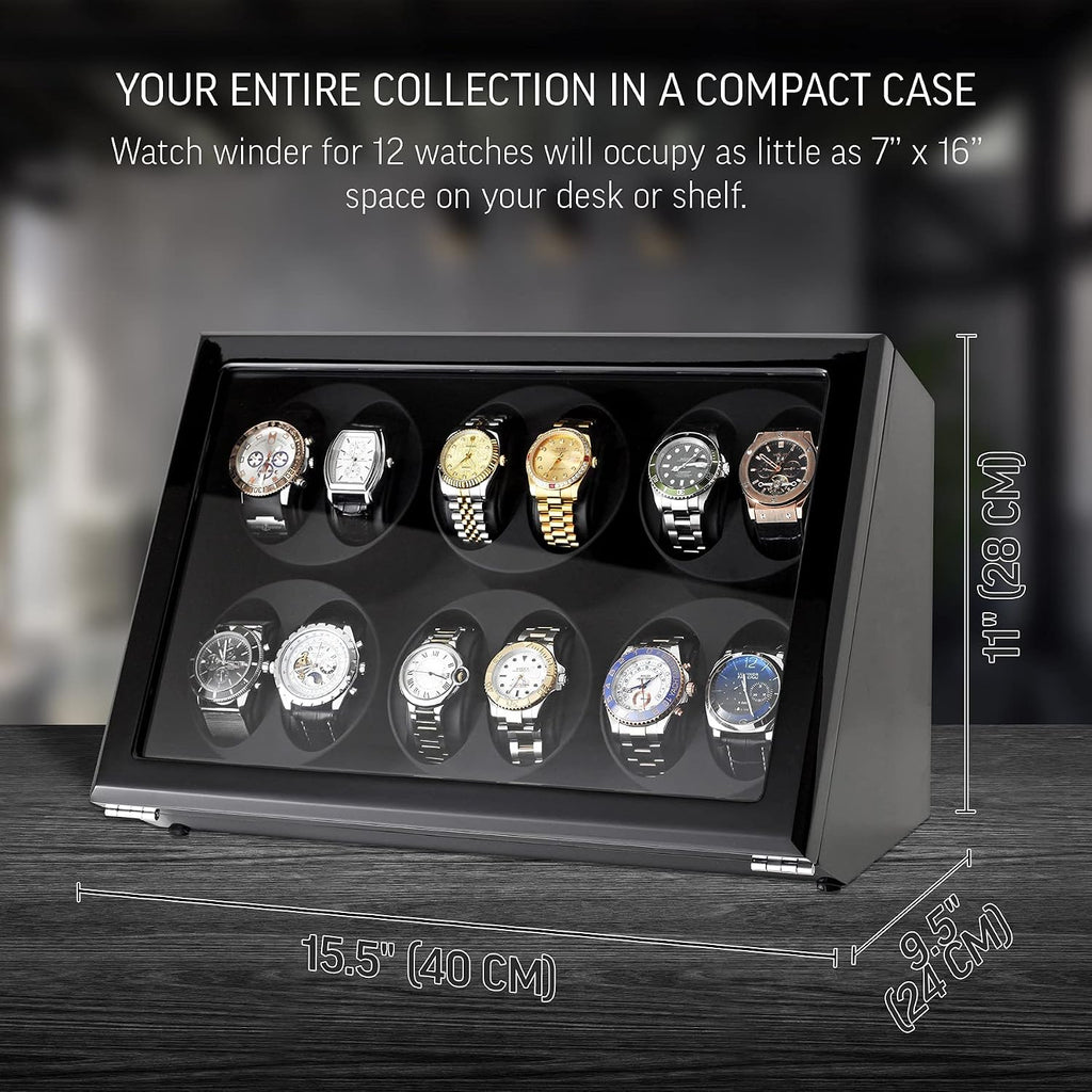 12 Watch Winder for Automatic Watches with Motor-Stop and Battery Option