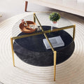 LumFurn Round Coffee Table for Living Room, Mid-Century Modern Design, D30 x H17, 2-Tier Structure, Grey Glass Top and Black Marble Finish Wood Shelf, Sleek Conical Metal Legs with Gold Finish Frame