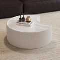 29.5' Irregular Shape Coffee Table, Light Grey Sintered Stone Top & Leather Modern Sofa Side Table, Unique Pattern, No Assembly Required White