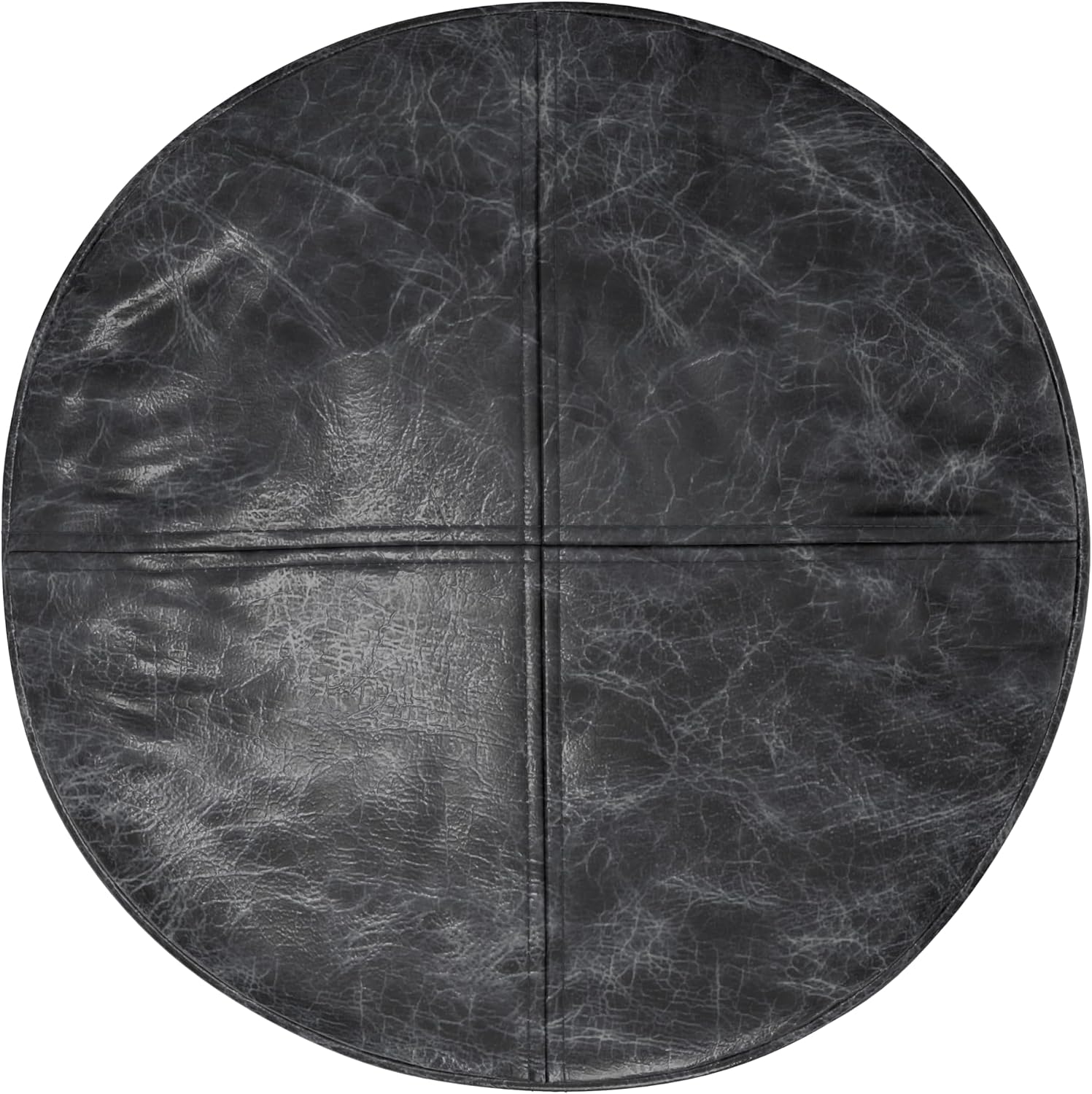 SIMPLIHOME Connor Round Pouf - 18 inch Wide Upholstered Genuine Leather Ottoman in Distressed Black, Boho Footstool or Extra Seating for Living Room or Bedroom with Polystyrene Filling, Assembled