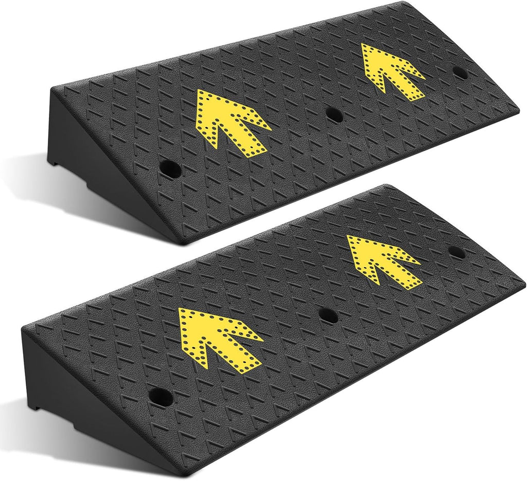 DNA Motoring 2pcs 5.3' Rise Rubber Arrow Curb Ramp Heavy Duty Loading Threshold Ramp 37.4' W x 13.8' D x 5.3' H for Loading Dock, Warehouse, Motorcycles, Cars, TOOLS-00651