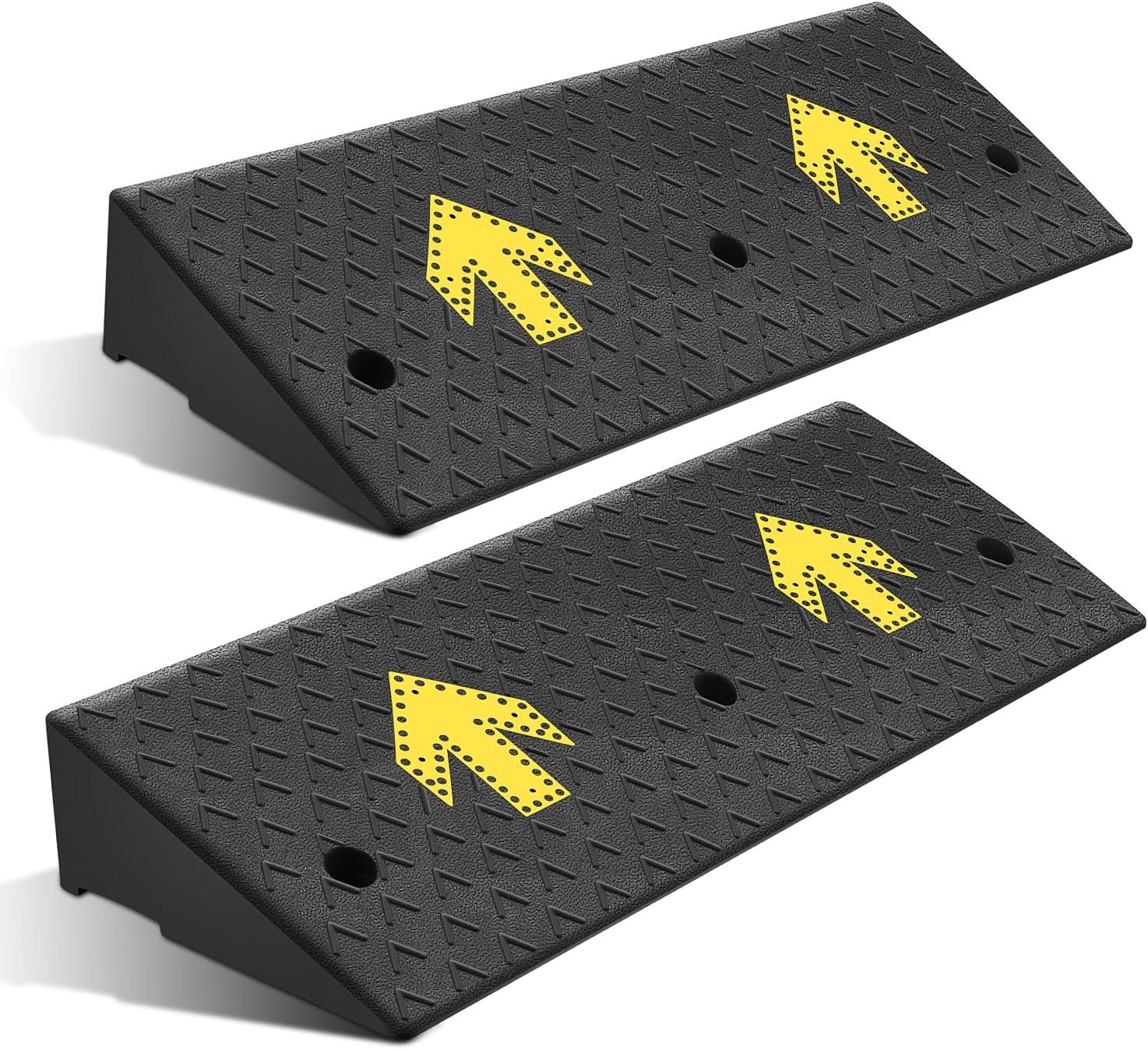 DNA Motoring 2pcs 5.3' Rise Rubber Arrow Curb Ramp Heavy Duty Loading Threshold Ramp 37.4' W x 13.8' D x 5.3' H for Loading Dock, Warehouse, Motorcycles, Cars, TOOLS-00651