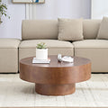 31.49'' Round Coffee Table Modern Wood Coffee Table for Living Room, Contemporary Circle Drum Pedestal Style, Faux Burl Wood Veneer Pattern, Easy Assembly, Walnut