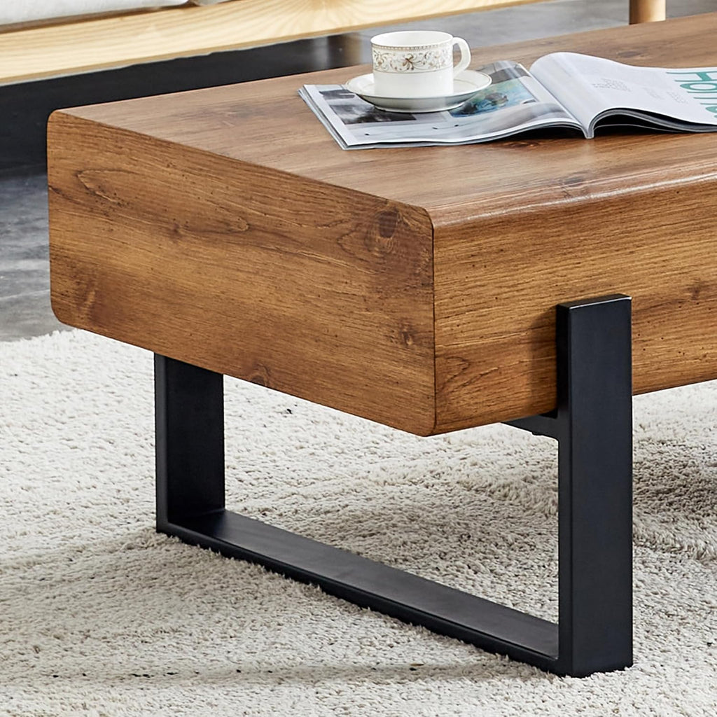 47.24'' Rustic Rectangle Coffee Table MDF Desktop with Metal Legs for Living Room Dining Room Bedroom Office
