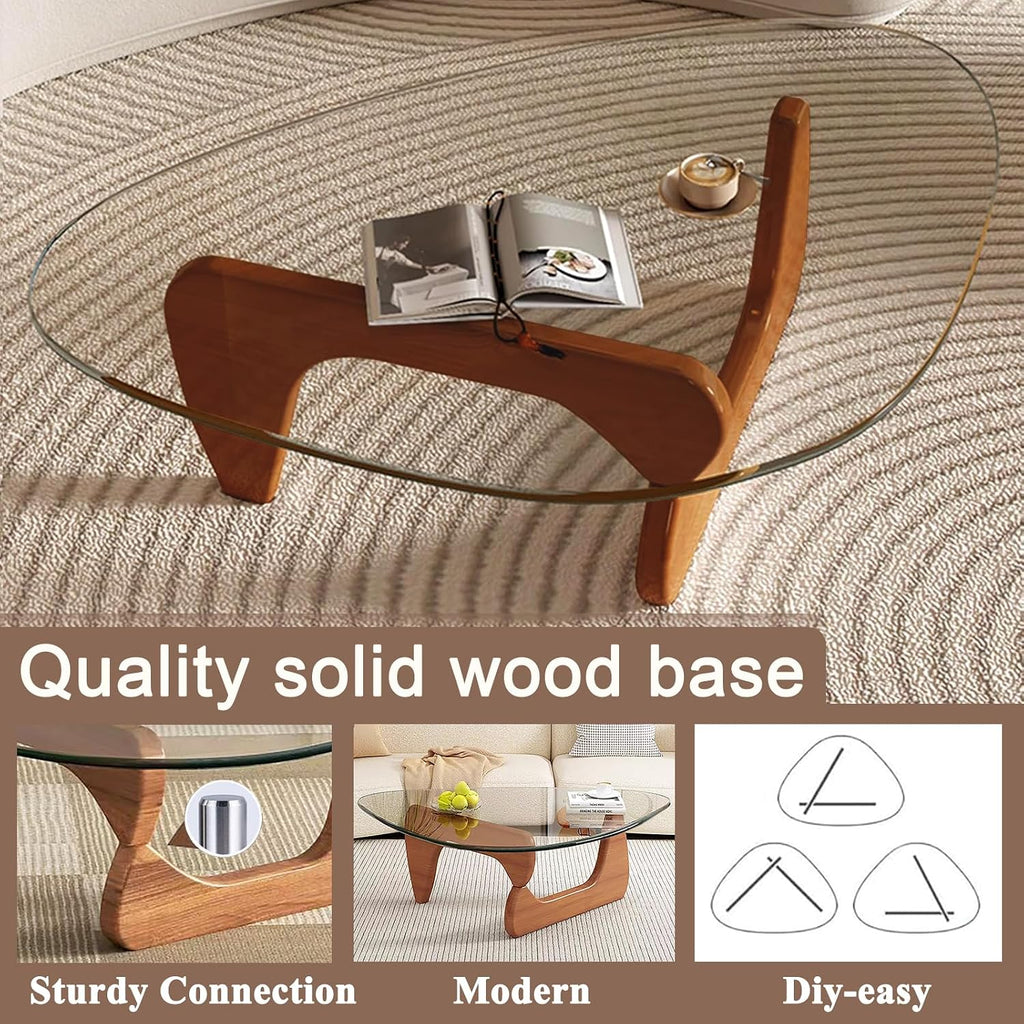 Mid Century Modern Glass Coffee Table, Coffee Table for Living Room, Noguchi Coffee Tables,Suitable for Bedroom Living Room Reception Office Tables (Walnut/Transparent, ML)