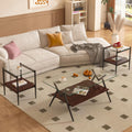 ODUSE-DAILY Coffee Table and End Table 3 Piece Living Room Set, Black Metal Frame Glass Top End Tables, Square Top Shelf, Sofa or Couch Side Tables, Mesa de Centro para Sala (3 Pcs)