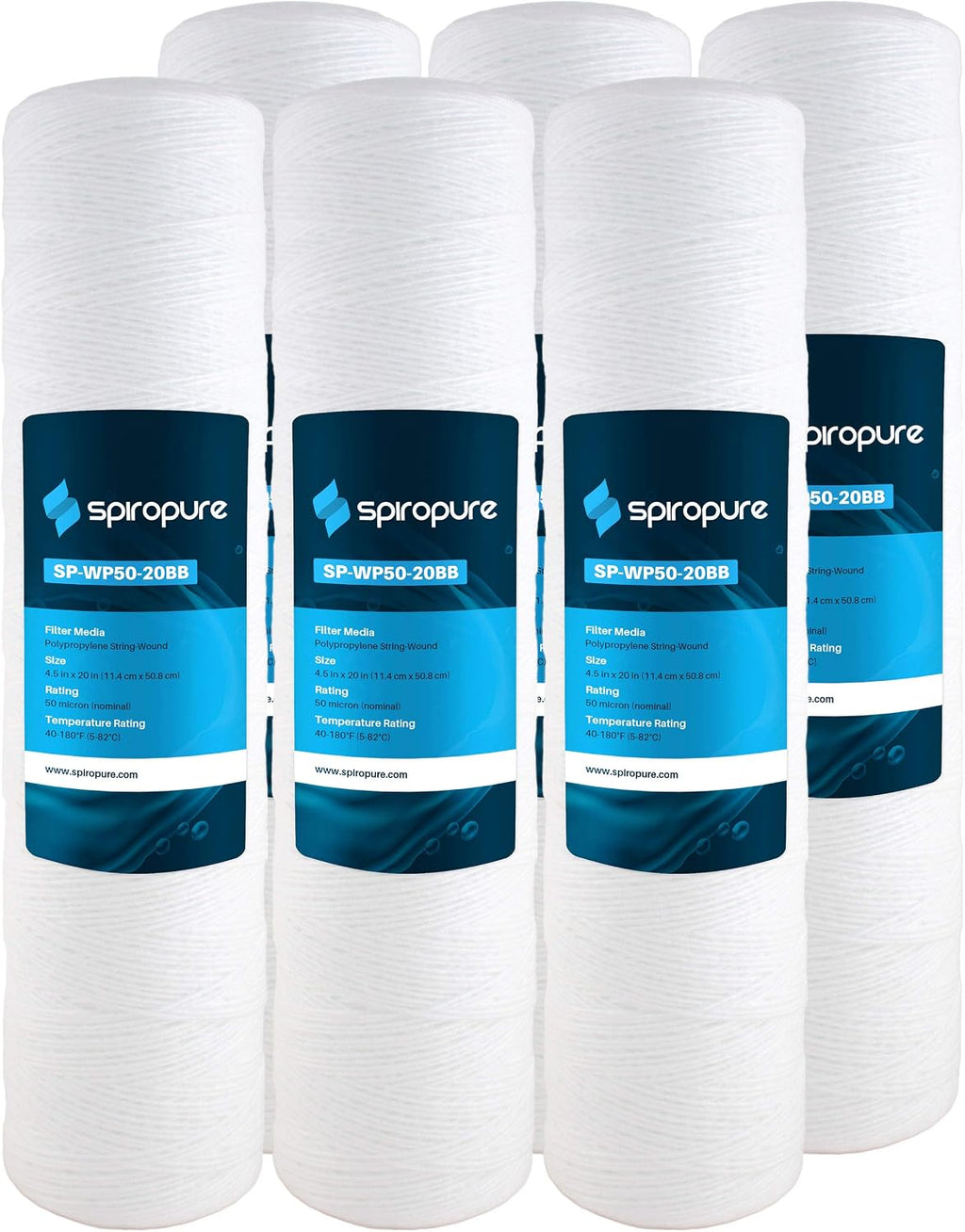 SpiroPure 20x4.5 50 Micron Sediment Water Filter SWC-45-2050 AP814-2 6 Pack