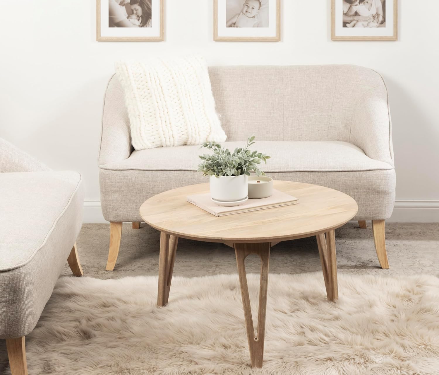 Kate and Laurel Kershaw Transitional Round Coffee Table; 30 x 30 x 19; Natural Wood; Circle Living Room Table with Solid Mango Wood Construction and Tapered Hairpin Legs