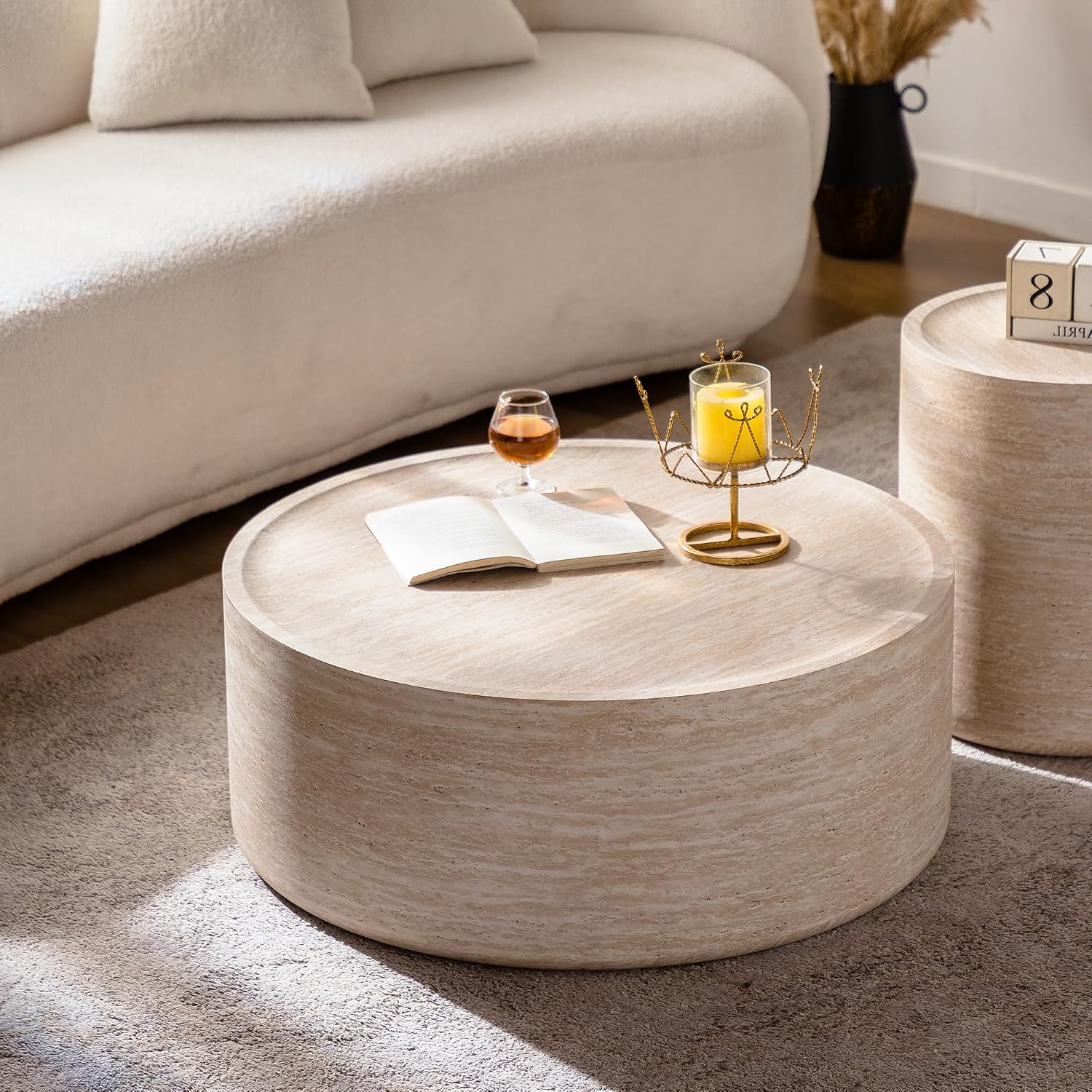 Faux Mars Pattern Round Coffee Table, Modern 31.5' Round Coffee Tables for Living Room, Circle Drum Coffee Center End Table for Apartment Bedroom Office Small Spaces, No Need Assembly