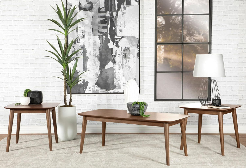 Coaster Home Furnishings - Radley - Wood - 3-Piece Rectangular Coffee Table Set with Chamfered Edges and Flared Legs - Mid-Century Modern Style - Living Room- Natural Walnut - 753524